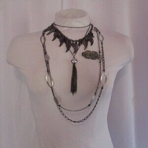 Lot of (3) Necklaces Unsigned Fashion (1) Gun Metal Brooch